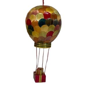 Vtg Hot Air Balloon Ornament Handcrafted Colorful Straw Wrapped 6" Christmas